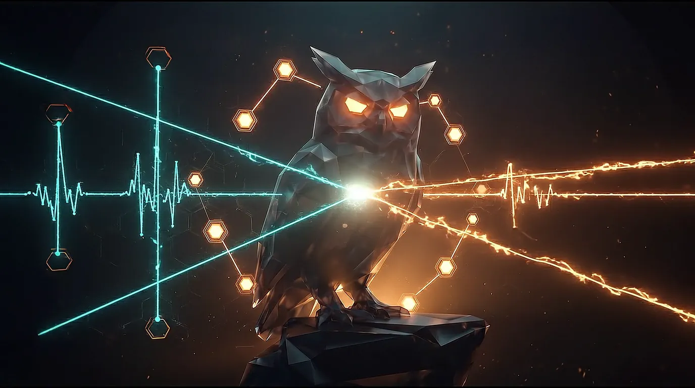 A crystalline owl orchestrating an automated data pipeline