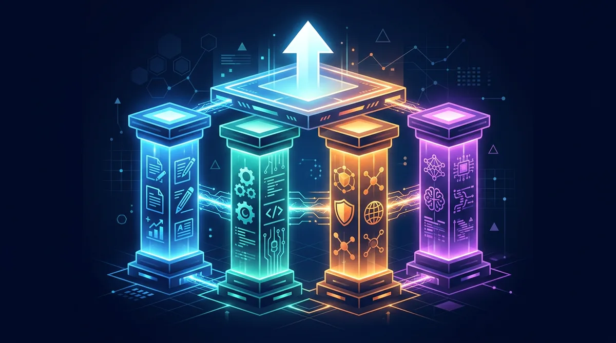The four pillars of the AEO Maturity Model: Content Optimization, Technical Foundation, Entity Authority, and AI Specific Formatting